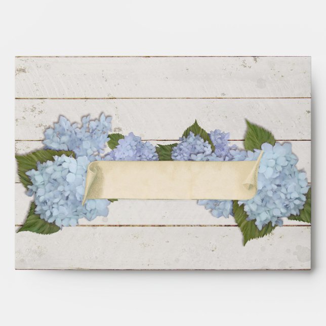 Wedding Bridal Stationery Shiplap Wood Hydrangea Envelope (Front)