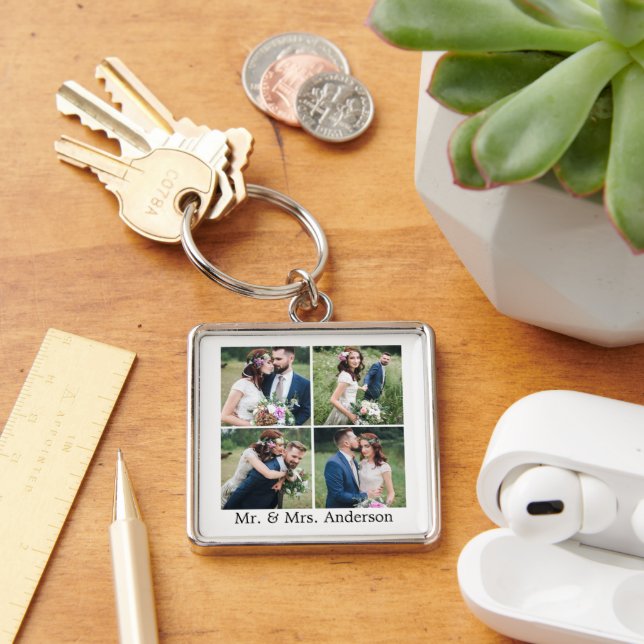 Wedding Bride and Groom 4 Photo Key Ring (Desk)