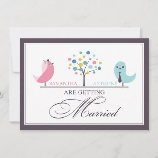 Wedding Bride and Groom Birds Flat Invitation