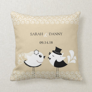 Wedding Bride and Groom Birds Pillow