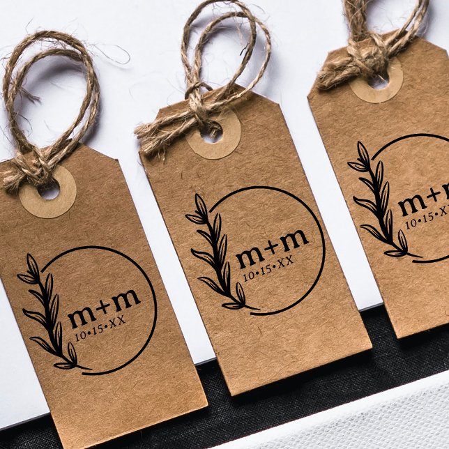 Wedding Bride and Groom Botanical Monogram Custom Self-inking Stamp (Creator Uploaded)