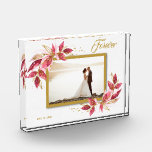 Wedding Bride and Groom Custom Photo Block<br><div class="desc">This charming photo block features your favourite photo surrounded with a beautiful border of red, pink and gold leaves. CHANGE the word FOREVER or you can delete it or add more information. Great as a gift or to display your favourite photo in your own home. *VERTICAL layout done for you...</div>