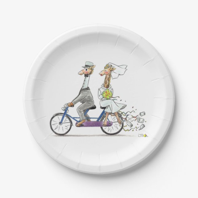 wedding bride and groom giraffes - personalised paper plate (Front)