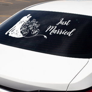 Wedding Bride and Groom Just Married Car Suv Window Cling