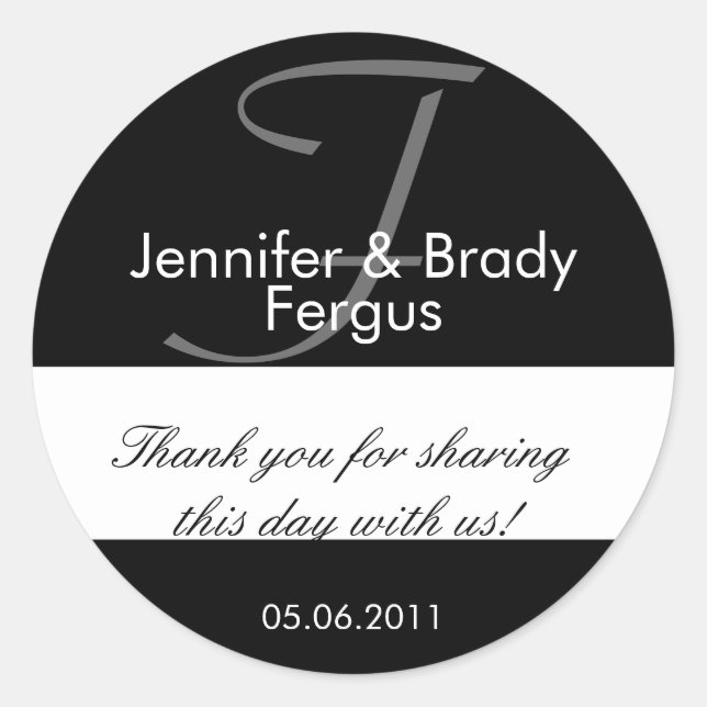 Wedding Bride and Groom Monogram F Favour Sticker (Front)