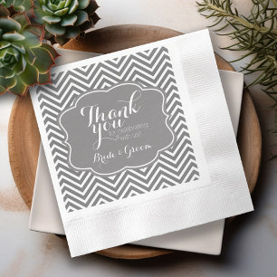 Wedding Bride and Groom Thank You Grey Chevrons Napkin