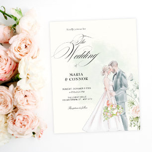 Wedding bride and groom watercolor invitation