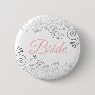 Wedding Bride Button Pink & Gray
