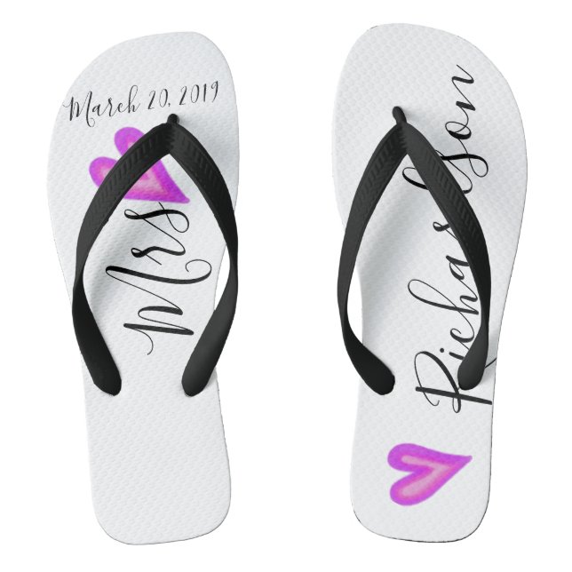 Wedding Bride Flip Flops Personalised Date Name (Footbed)