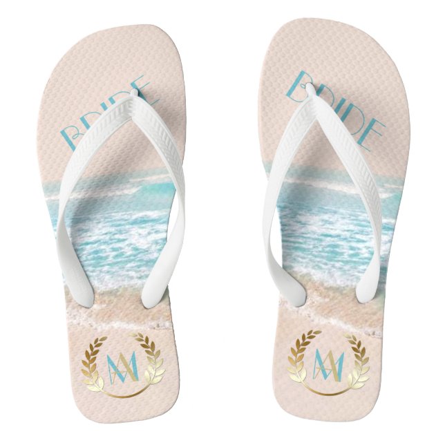 Wedding Bride  FlipFlops | Modern Monogram Beach (Footbed)