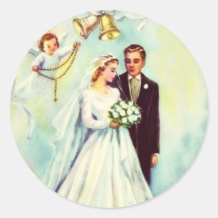Wedding Bride Groom Angel Rosary Bells Classic Round Sticker