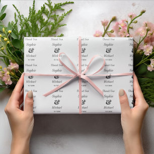 Wedding Bride Groom Black White Wrapping Paper