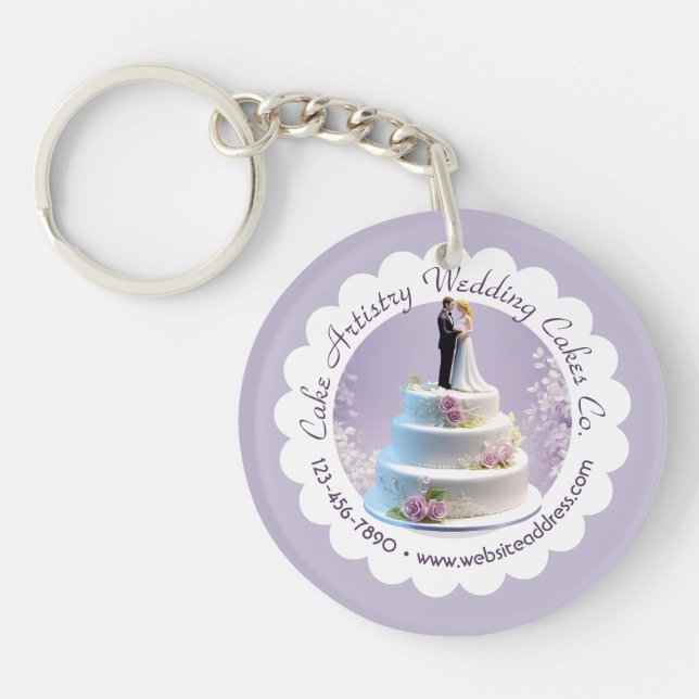 Wedding Bride & Groom Cake Bakery Business Key Ring (Front)