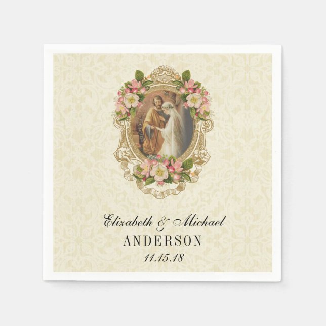 Wedding Bride Groom Catholic Marriage Mary Joseph  Napkin (Front)