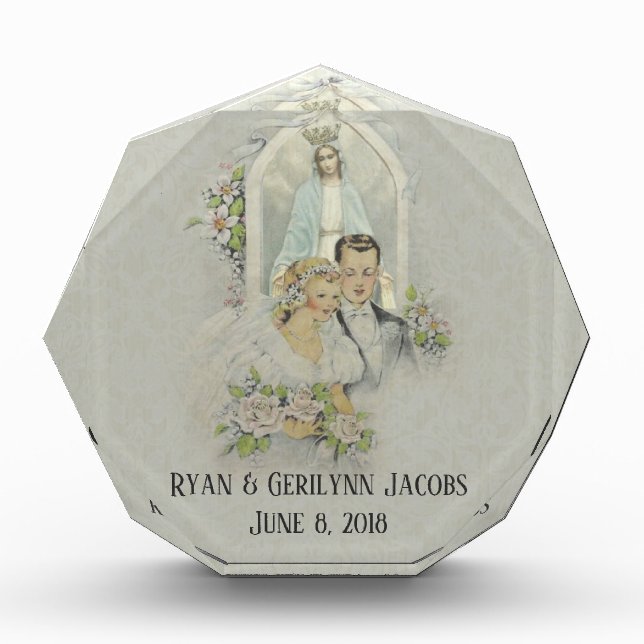 Wedding Bride Groom Catholic Virgin Mary Photo Block (Front)