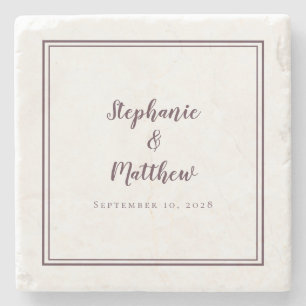 Wedding Bride & Groom Couple Purple Simple Elegant Stone Coaster
