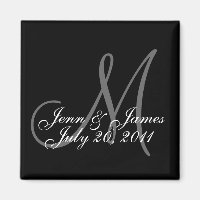 Wedding Bride Groom Date Monogram Black Magnet