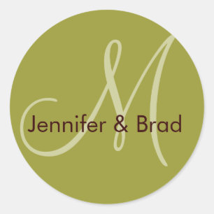 Wedding Bride Groom Green Brown Monogram Sticker