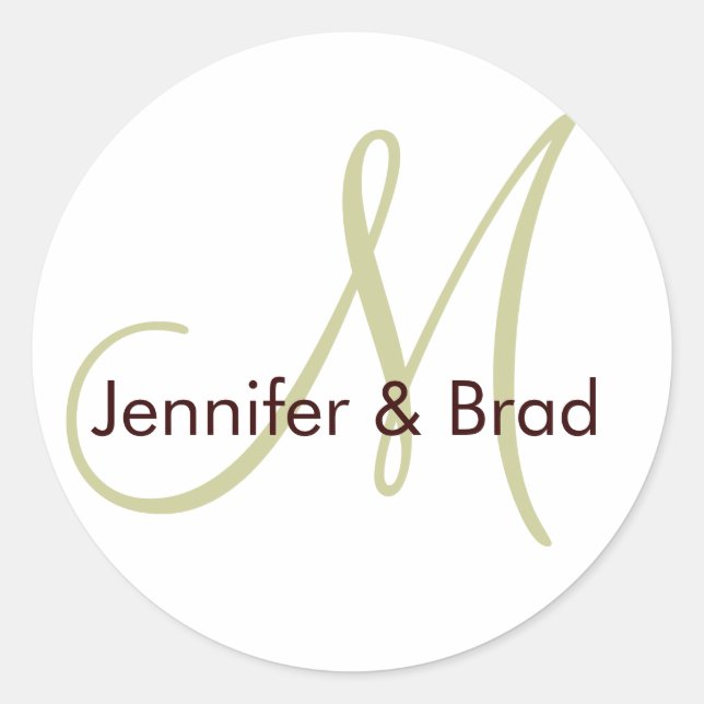 Wedding Bride Groom Green Brown Monogram Sticker (Front)