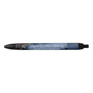 Wedding Bride Groom Guest Gift Blue Marble Black Ink Pen
