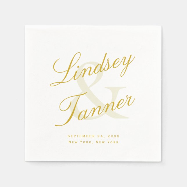Wedding Bride & Groom in Elegant Gold Script Napkin (Front)