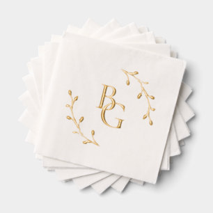 wedding bride groom initials foil napkins