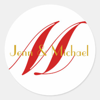 Wedding Bride Groom Monogram Red & Gold Seal