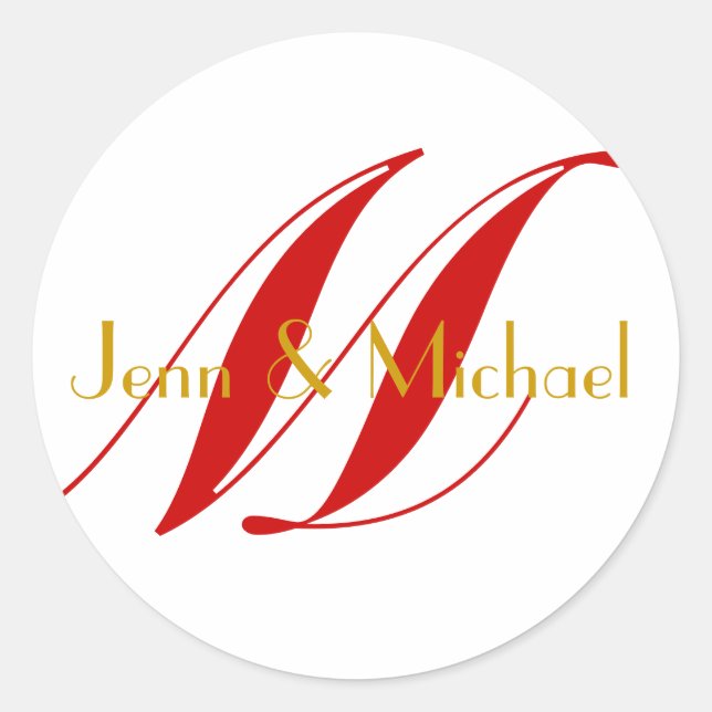 Wedding Bride Groom Monogram Red & Gold Seal (Front)