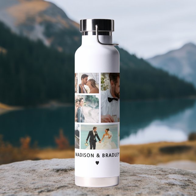 WEDDING Bride & Groom Multi Photo Collage Modern Water Bottle (Creator Uploaded)