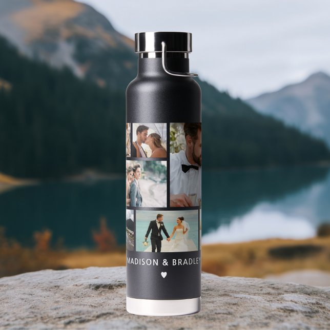 WEDDING Bride & Groom Multi Photo Collage Modern Water Bottle (Creator Uploaded)