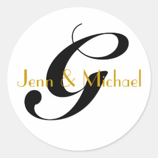 Wedding Bride Groom Names Monogram G Sticker Gold