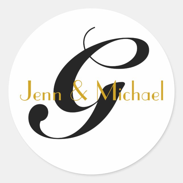 Wedding Bride Groom Names Monogram G Sticker Gold (Front)