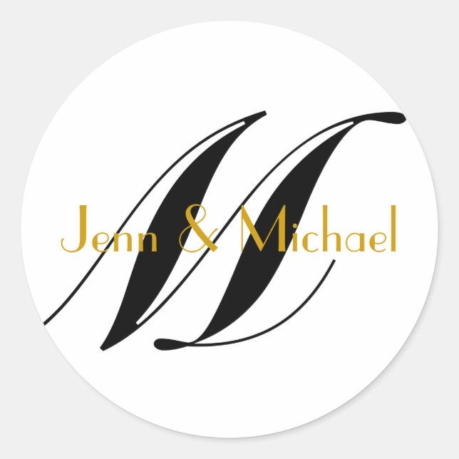 Wedding Bride Groom Names Monogram L Sticker Gold (Front)