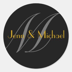 Wedding Bride Groom Names Monogram M Gold Seal