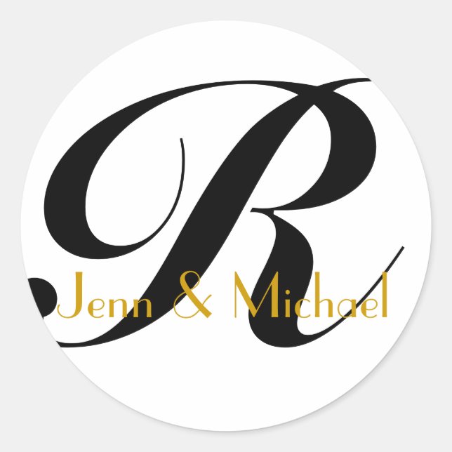 Wedding Bride Groom Names Monogram R Sticker Gold (Front)