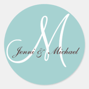 Wedding Bride Groom Names Monogram Sticker Blue