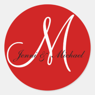 Wedding Bride Groom Names Monogram Sticker Red