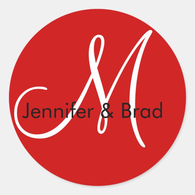 Wedding Bride Groom Names Monogram Sticker Red (Front)