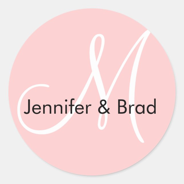 Wedding Bride Groom Names Pink Monogram Sticker (Front)