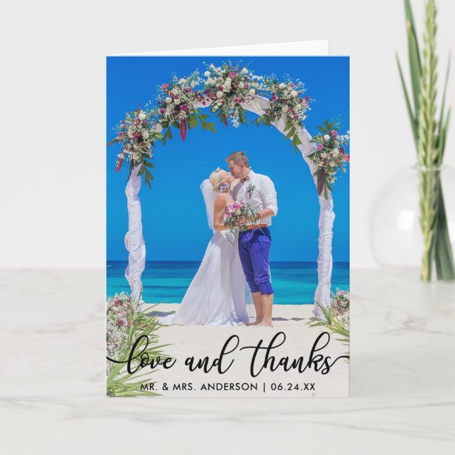 Wedding Bride Groom Photo Love and Thanks Fold Card (Front)