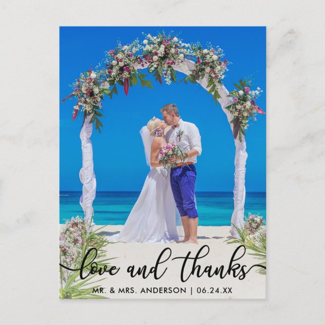 Wedding Bride Groom Photo Love and Thanks Postcard (Front)