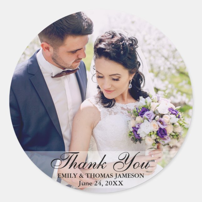 Wedding Bride Groom Photo Thank You Stickers Rd (Front)