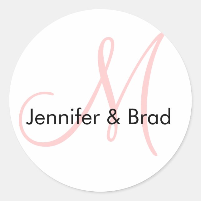 Wedding Bride Groom Pink White Monogram Sticker (Front)