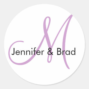 Wedding Bride Groom Purple White Monogram Sticker