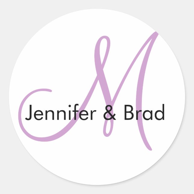 Wedding Bride Groom Purple White Monogram Sticker (Front)