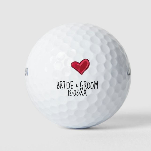  Wedding Bride & Groom with Date with love Golf Balls (Front)