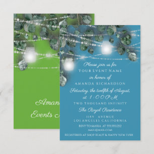 Wedding Bride Lights Jars Rustic Blue Fresh Green Invitation