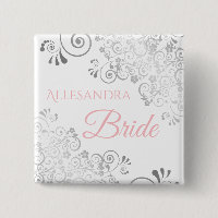 Wedding Bride Name Tag Pink with Gray Frills