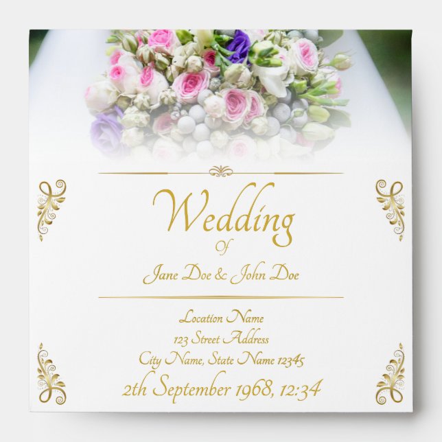 Wedding - bride with colourful wedding bouquet envelope (Front)