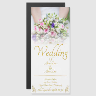 Wedding - bride with colourful wedding bouquet magnetic invitation